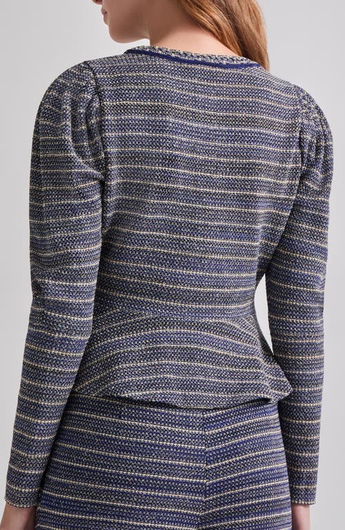 Misook Metallic Tweed Peplum Jacket In Starry Night Blue