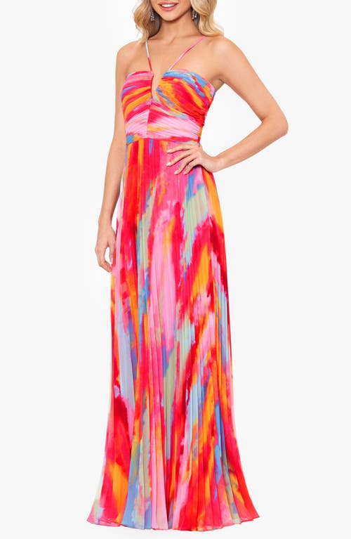 Shop Xscape Evenings Print Pleated Gown In Fuchsia/pink/multi