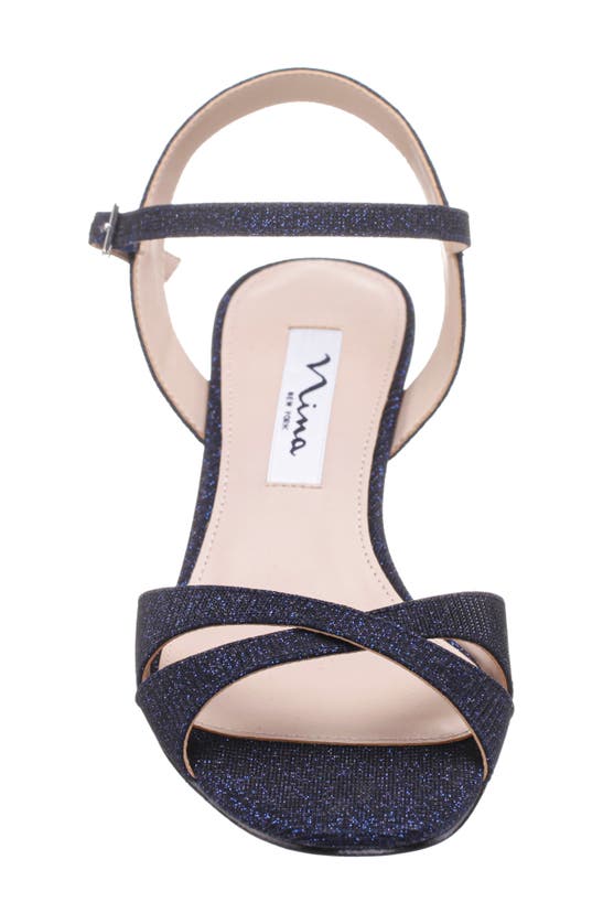 Nina Flora Ankle Strap Wedge Sandal In Navy