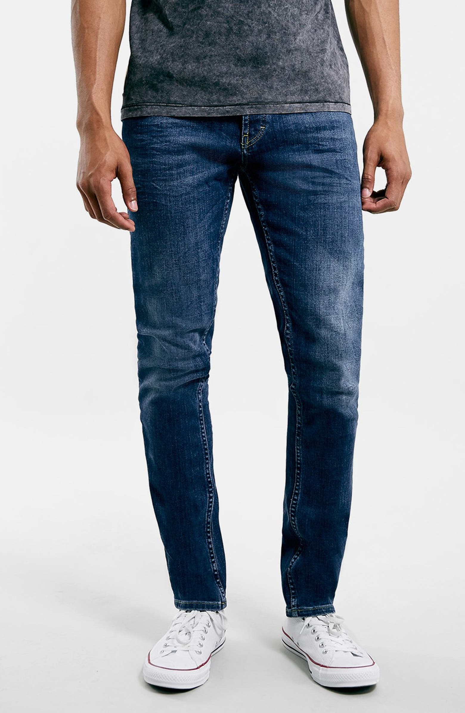 Topman Slim Fit Stretch Denim Jeans (Mid Blue) | Nordstrom