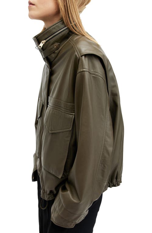 Shop Allsaints Clay Leather Jacket In Khaki Green