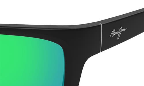 Maui Jim Kanaio Coast 61mm Polarizedplus2® Rectangular Sunglasses In Black/maui Green