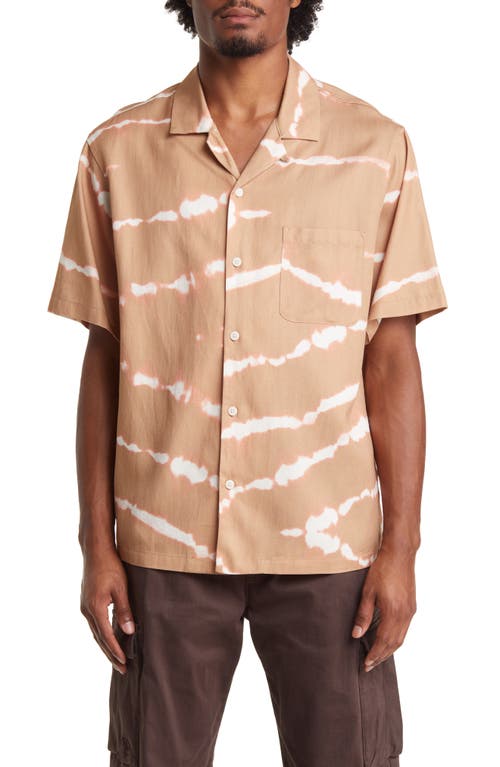 Verbena Tie Dye Short Sleeve Button-Up Camp Shirt in Tan