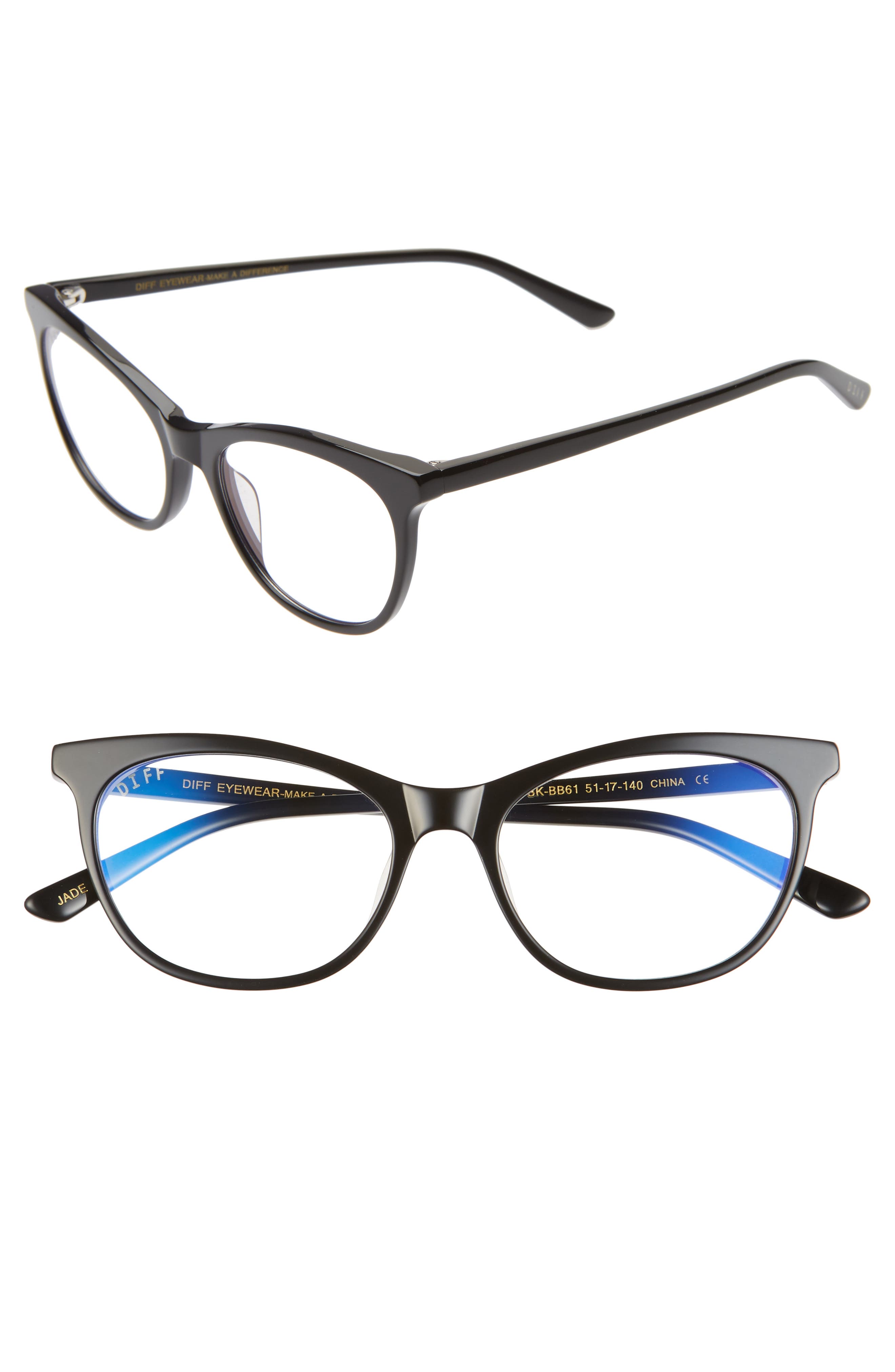 DIFF Jade 51mm Blue Light Blocking Cat Eye Glasses Nordstrom