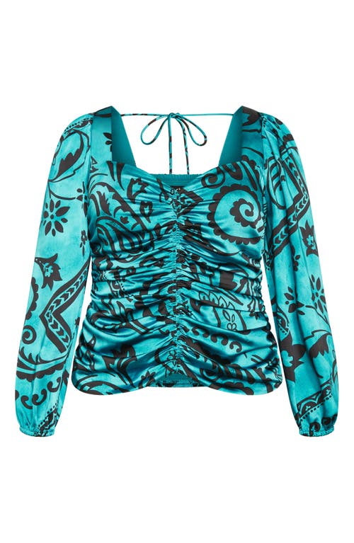 City Chic Sienna Paisley Print Ruched Top In Peacock Paisley