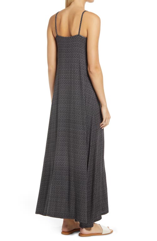 Shop Loveappella Print Godet Maxi Dress In Black/ivory