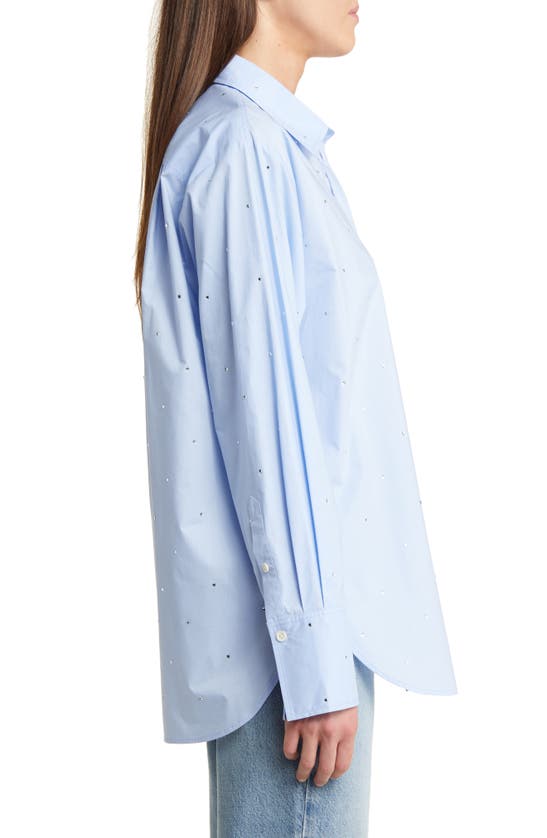 Frame Rhinestone Oversize Organic Cotton Button-up Shirt In Chambray