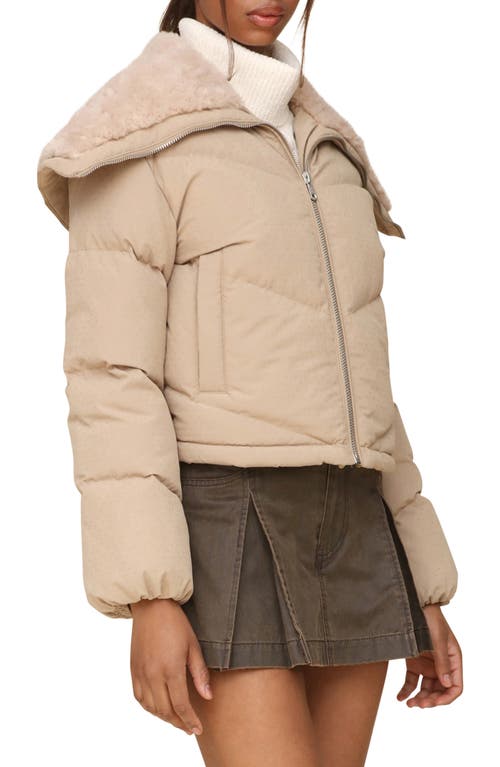 Shop Avec Les Filles Faux Shearling Detail Puffer Jacket In Sand Dot