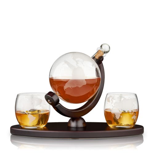 Viski Globe Decanter & Whiskey Tumblers Set Of 3 In Clear