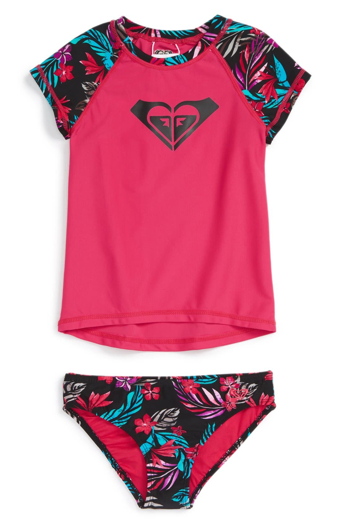 Roxy 'Pop Trop' TwoPiece Rashguard Swimsuit (Toddler Girls & Little