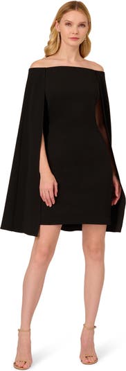 Adrianna Papell Off the Shoulder Long Sleeve Capelet Cocktail