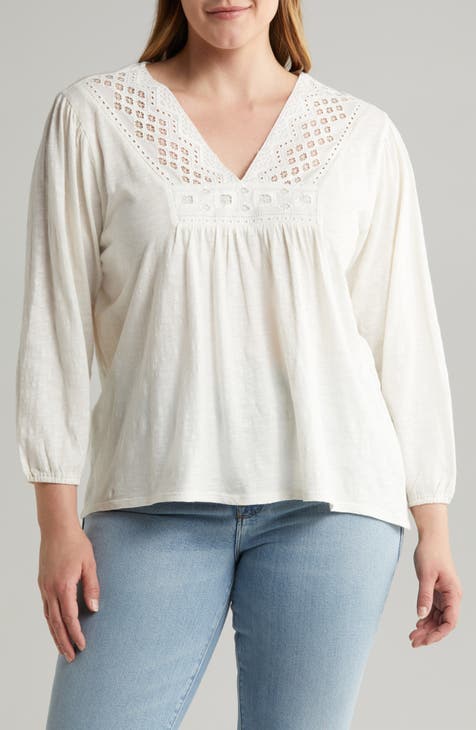 Lucky Brand Women's Plus Size Embroidered Cut-Out TOP, Golden