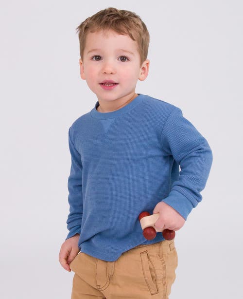 Shop Ruggedbutts Toddler Boys Waffle Knit Long Sleeve Crew Neck Shirt In Countryside Blue Waffle