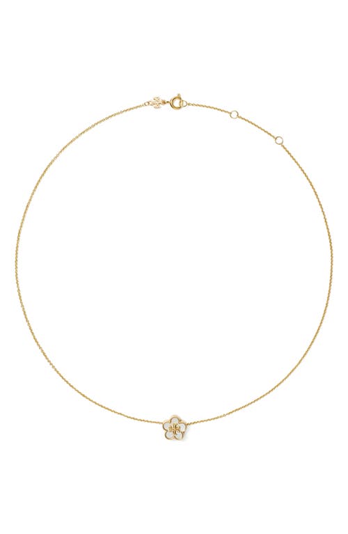 Tory Burch Kira Mother-of-pearl Flower Pendant Necklace In Gold