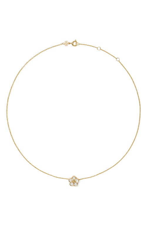Tory Burch Kira Mother-of-pearl Flower Pendant Necklace In Tory Gold/mother Of Pearl