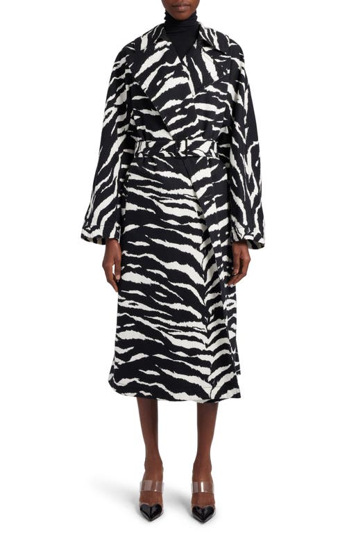 Shop Alaïa Animal Print Denim Trench Coat In Noir/blanc