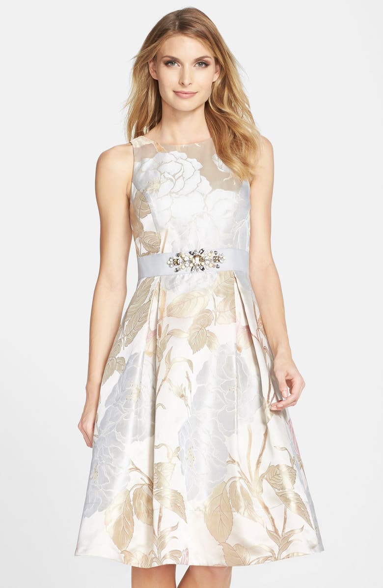 Eliza J Embellished Jacquard Fit & Flare Dress | Nordstrom