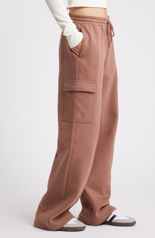 Shop Bp. Elastic Waist Wide Leg Fleece Cargo Pants In Brown Topaz