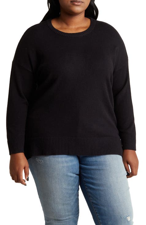 Crewneck Curve Hem Pullover Sweater (Plus)