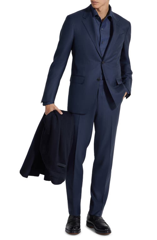 Zegna Blue And Burgundy 15milmil15 Wool Suit In Navy Blue