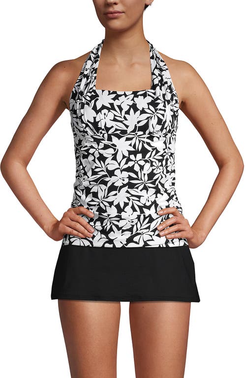 Shop Lands' End Long Chlorine Resistant Square Neck Halter Tankini Swimsuit Top In Black Havana Floral