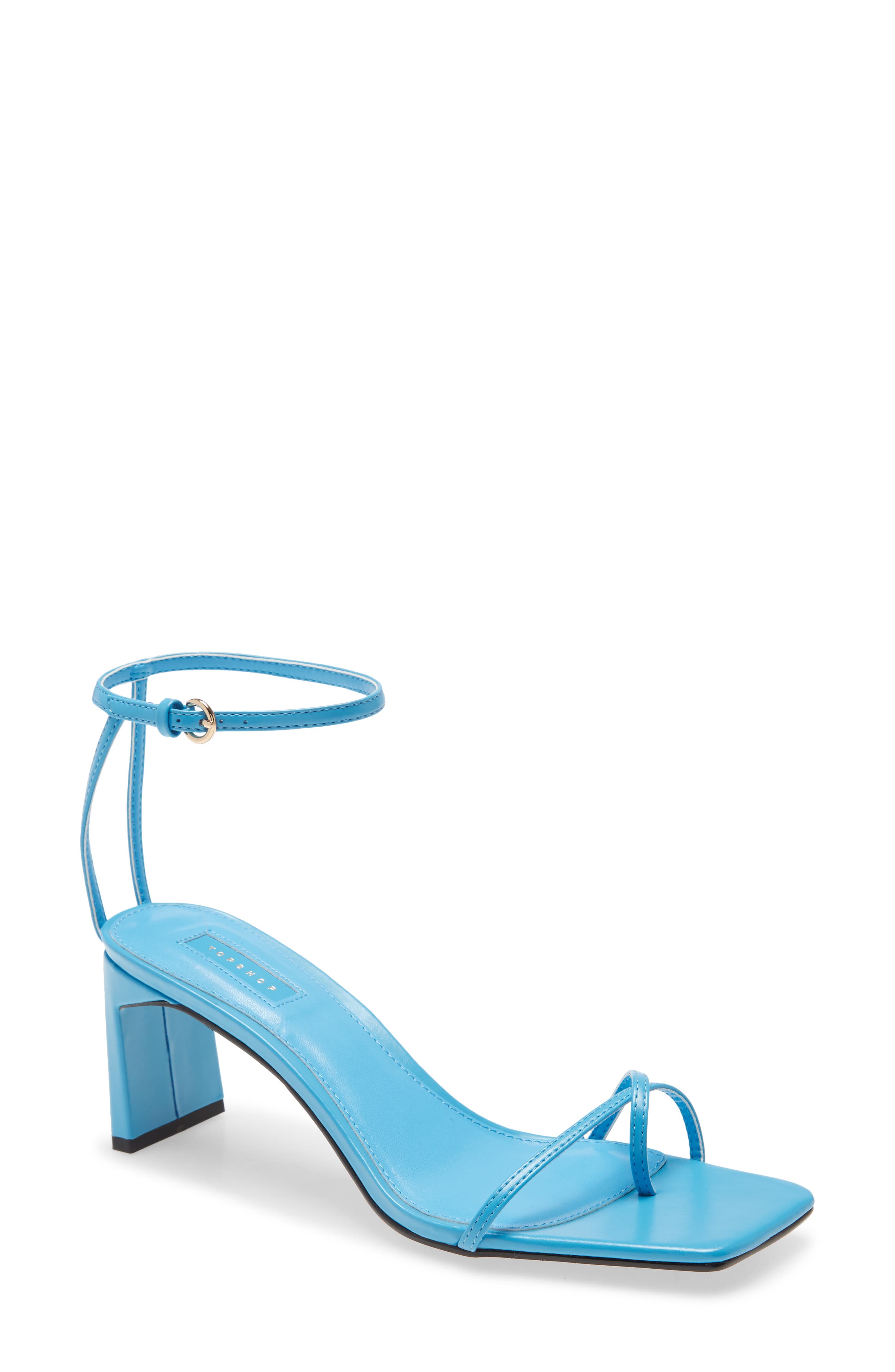 blue strappy block heels