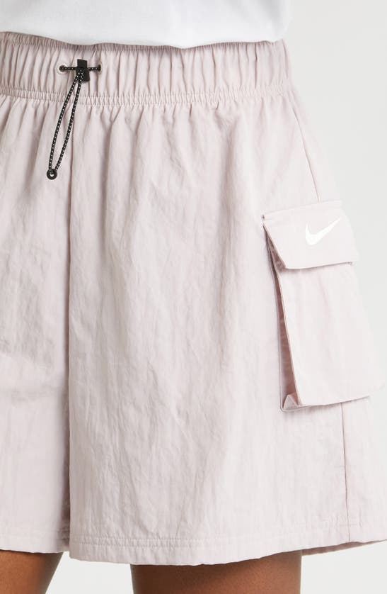 Shop Nike Sportswear Essential Woven High Waist Shorts In Platinum Violet/ Sail