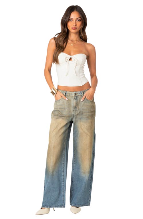 Shop Edikted Muddy Wash Wide Leg Jeans In Blue-washed