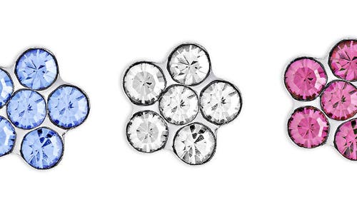 Lily Nily Set Of 3 Kids' Crystal Flower Stud Earrings In Blue/pink Multi