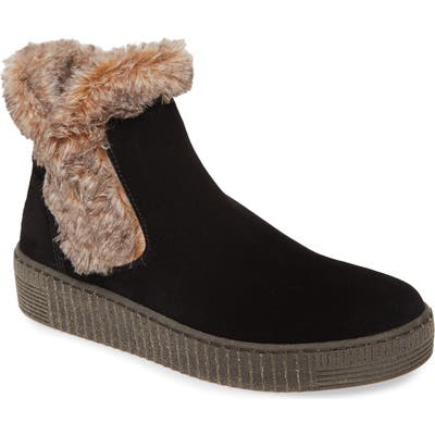Gabor Faux Fur Trim Bootie- Black