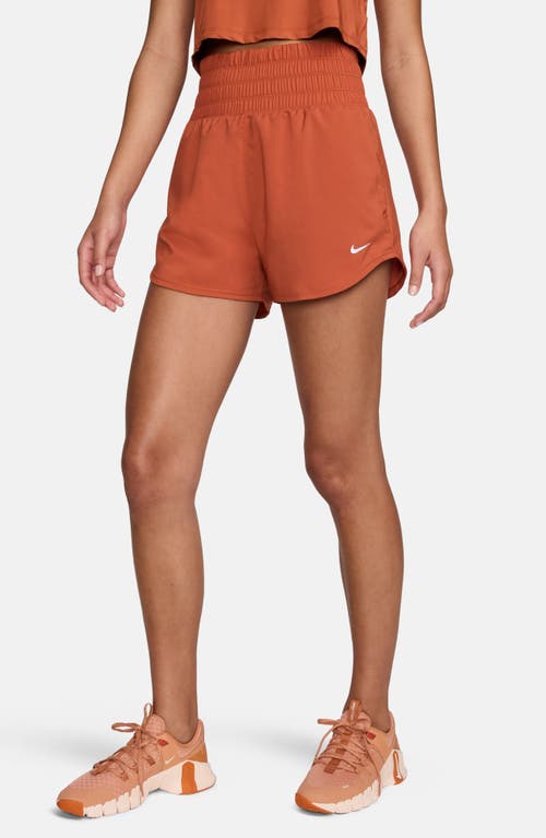 Nike Dri-fit Ultrahigh Waist 3-inch Brief Lined Shorts In Burnt Sunrise/reflective Silv