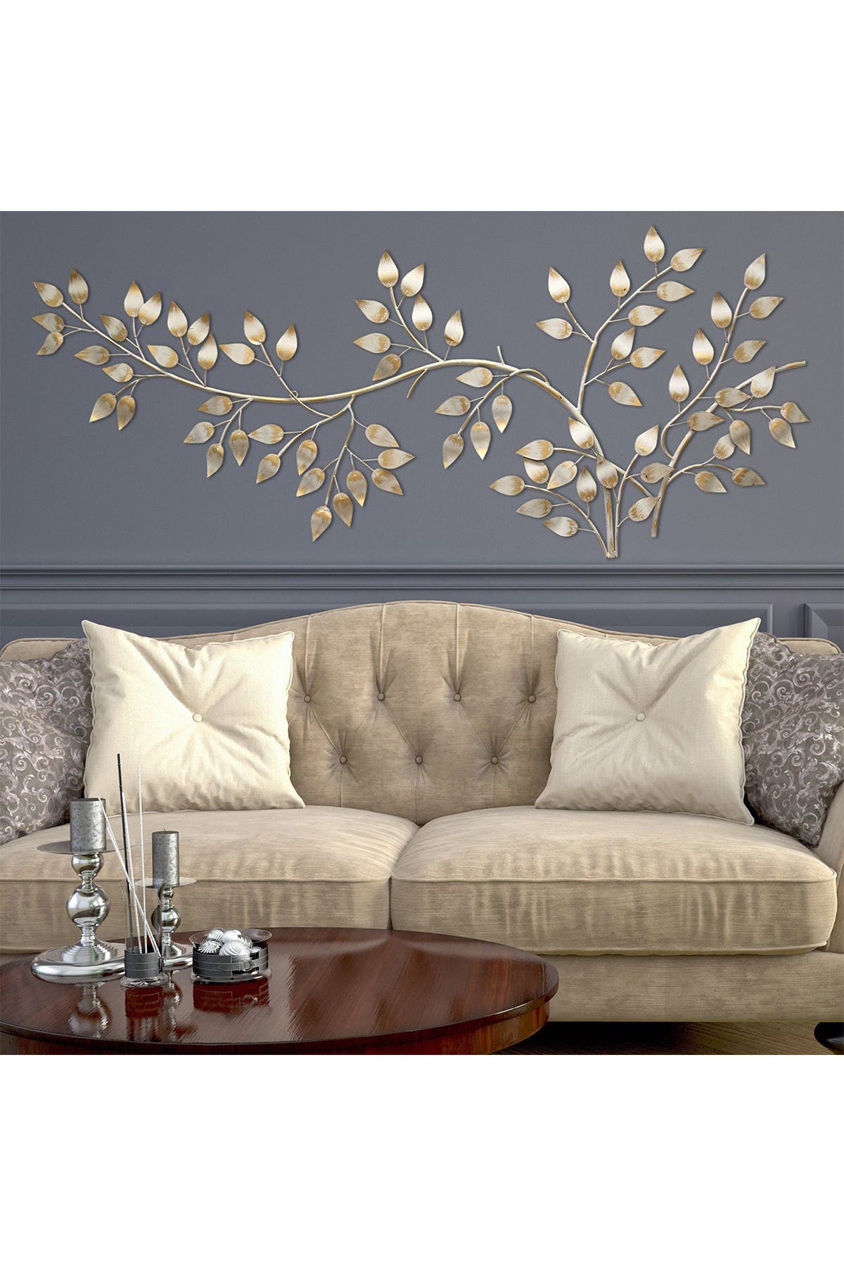 STRATTON HOME DECOR Metallic Gold/White Flowing Leaves Wall Decor