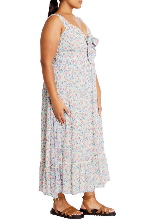 City Chic Lidia Tie Front Lace Trim Maxi Dress In Delicate Ditsy