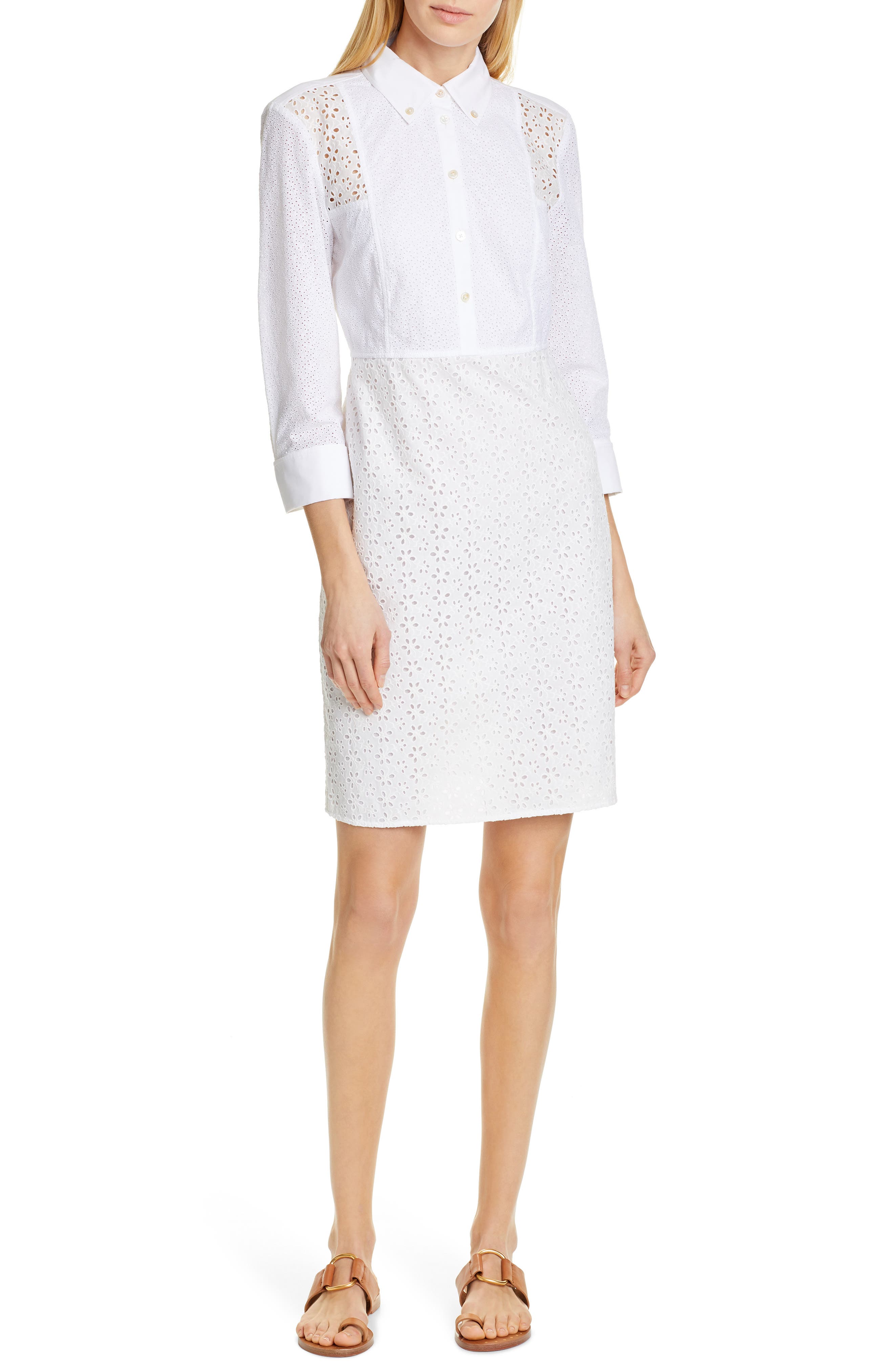 Tory Burch Patchwork Eyelet Dress, Ivory