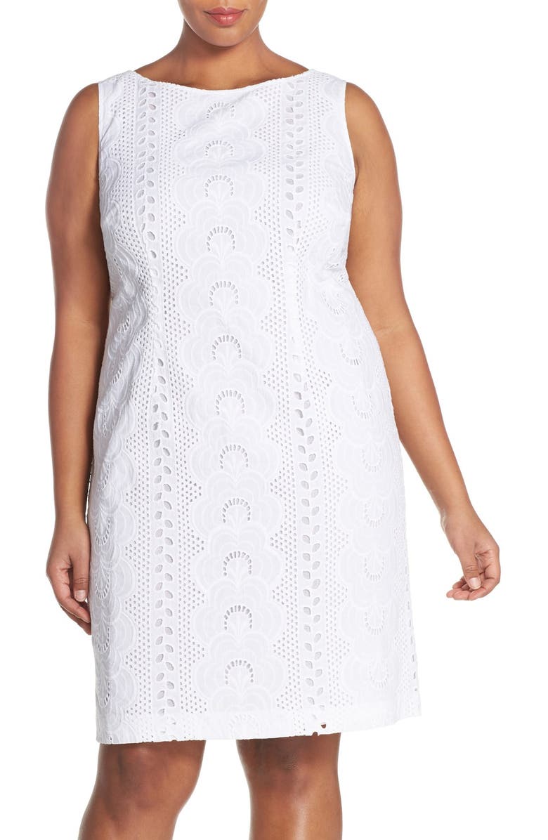 Chetta B Sleeveless Eyelet Cotton Sheath Dress (Plus Size) | Nordstrom