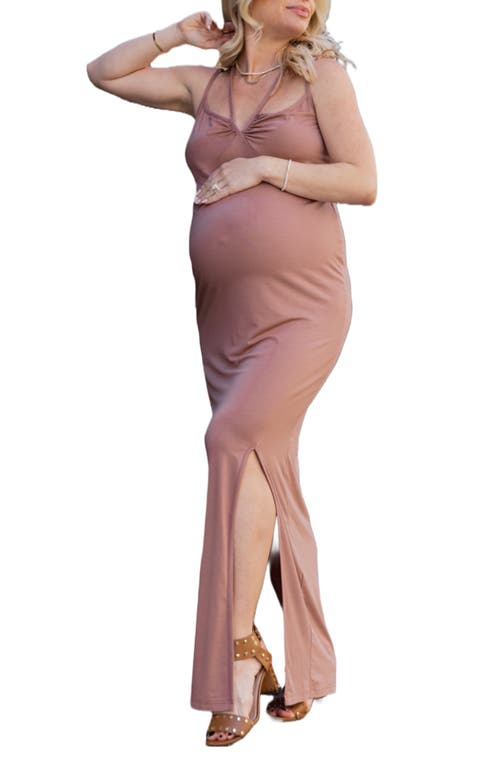 Emilia George Bella Cutout Maternity Maxi Dress in Brown