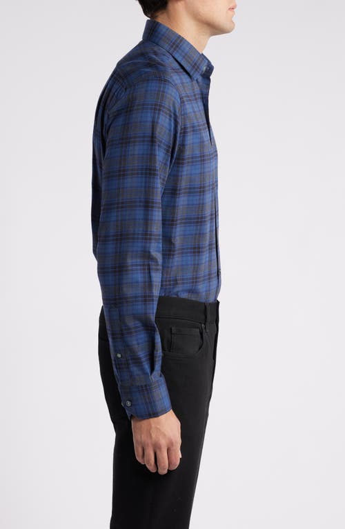 Shop Scott Barber Plaid Stretch Cotton & Cashmere Button-up Shirt In Navy