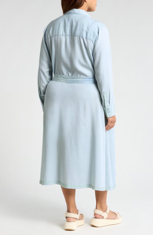 Shop Caslonr Caslon(r) Long Sleeve Chambray Belted Shirtdress In Light Wash