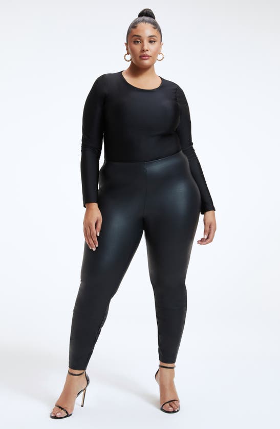 Good American Good Waist Leather Pull On Leggings In Black001