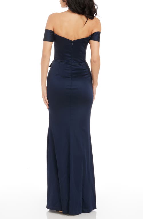 Shop Dress The Population Gabrielle Off The Shoulder Gown In Navy