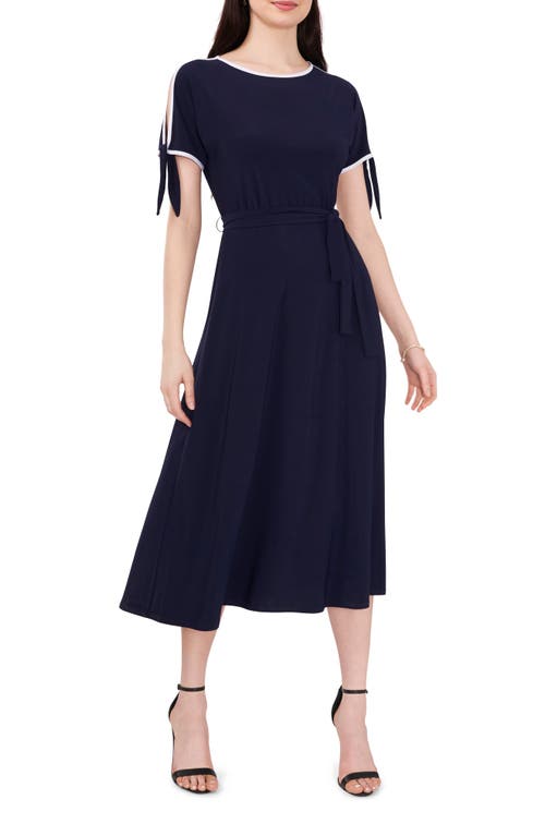 Shop Chaus Tie Sleeve Midi Dress In Navy/white