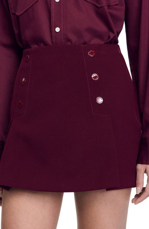 Shop Sandro Short Skirt With Press Studs In Bordeaux