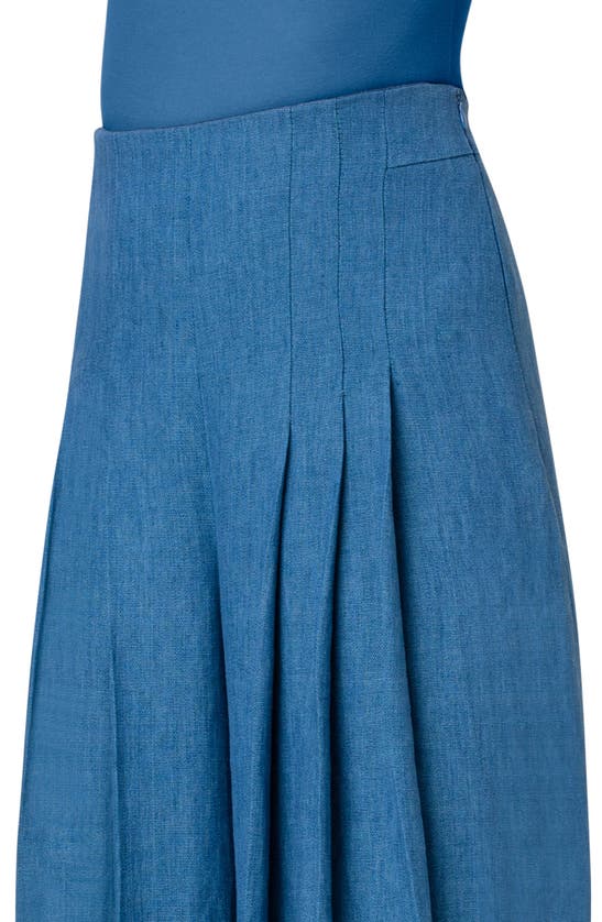 Shop Akris Miyuki Wide Leg Pleated Linen Gabardine Pants In Medium Denim