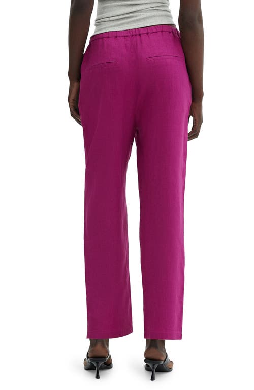 Shop Mango Elastic Waist Crop Straight Leg Linen Pants In Fuschia