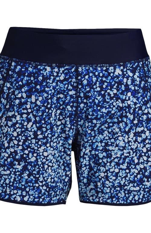 Shop Lands' End 5" Quick Dry Elastic Waist Board Shorts Swim Cover-up Shorts With Panty In Navy/turquoise Mosaic Dot