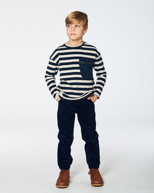 Shop Deux Par Deux Little Boy's Striped Rib T-shirt Navy In Peacoat