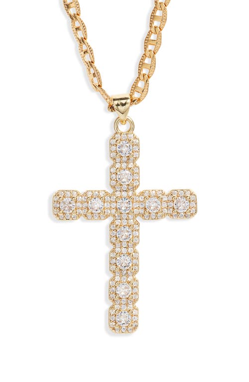 Large Cubic Zirconia Cross Pendant Necklace in Gold
