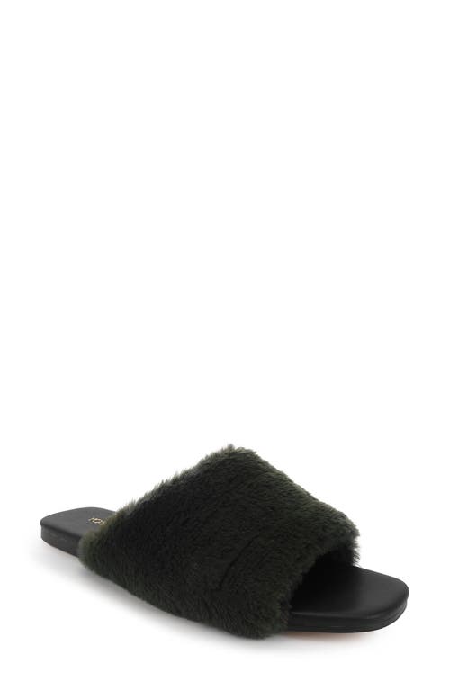 Nora Faux Fur Slide Sandal in Olive Green