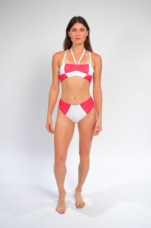 Mary Mercedes Massi Bikini Bottom With Color-blocked Tile Pattern In White And Red