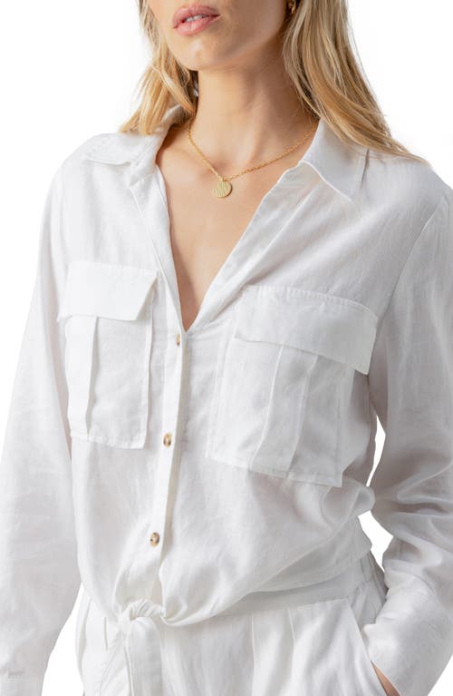 Shop Sanctuary Utility Pocket Linen Blend Button-up Shirt In White